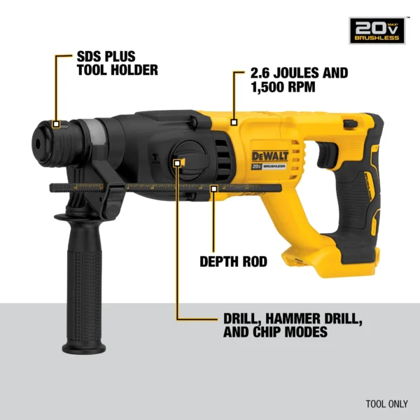 XR 20-volt Max-Amp 1-in Sds-plus Variable Speed Cordless Rotary Hammer Drill (2-Batteries Included) - Image 5