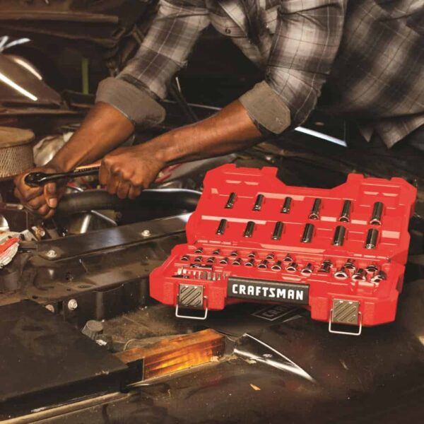 51-Piece Standard (SAE) and Metric Combination Gunmetal Chrome Mechanics Tool Set with Hard Case - Image 2