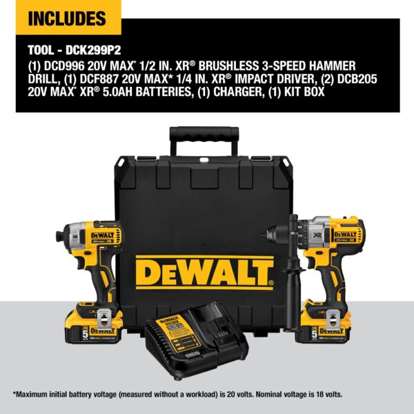 XR 2-Tool 20-Volt Brushless Power Tool Combo Kit with Hard Case (2-Batteries and charger Included) - Image 2