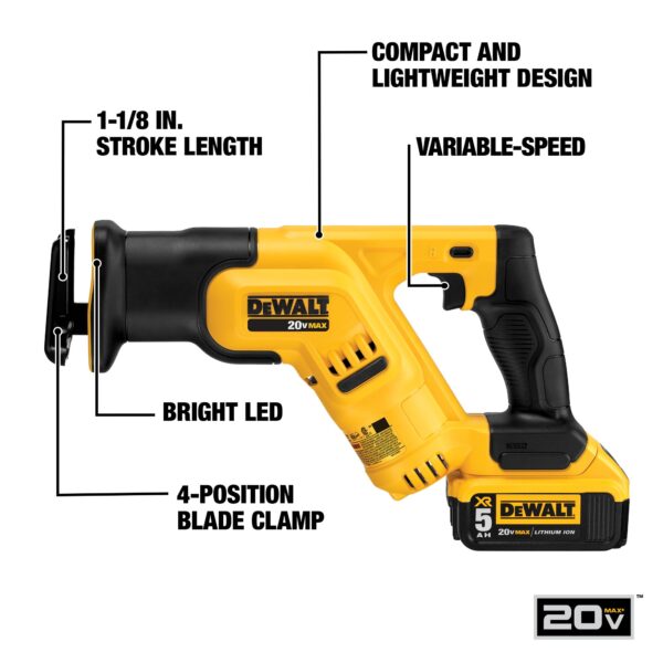 DCS387P1 20-volt Max Variable Speed Cordless Reciprocating Saw (Charger Included and Battery Included) - Image 3