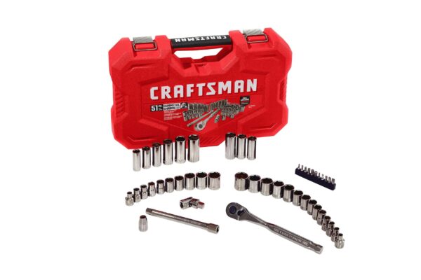 51-Piece Standard (SAE) and Metric Combination Gunmetal Chrome Mechanics Tool Set with Hard Case - Image 11