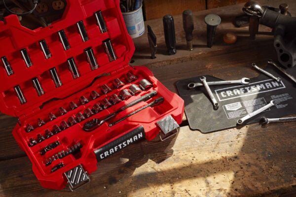 51-Piece Standard (SAE) and Metric Combination Gunmetal Chrome Mechanics Tool Set with Hard Case - Image 35