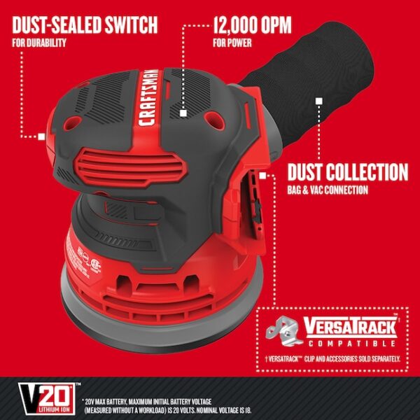 Power Sanders CMCW220B V20 20-Volt Cordless Random Orbital Sander with Dust Management - Image 5