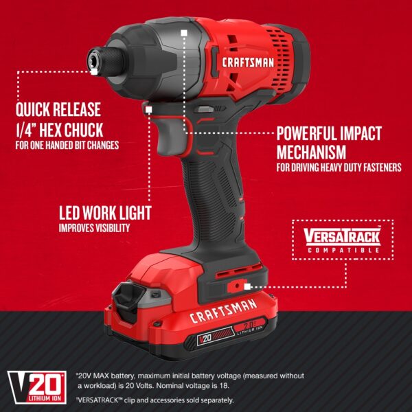 V20 20-volt Max Variable Speed Cordless Impact Driver (2-Batteries Included) - Image 2