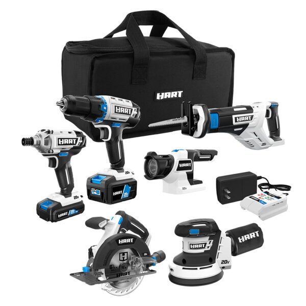 HART 20-Volt Cordless 6-Tool Combo Kit (1) 4.0Ah   (1) 1.5Ah Lithium-Ion Batteries, Charger and Storage Bag