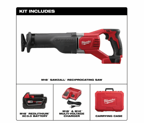 2621-21 M18 18V Lithium-Ion Cordless SAWZALL Reciprocating Saw W/(1) 3.0Ah Batteries, Charger, Hard Case - Image 2