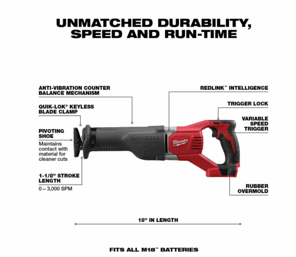 2621-20 M18 18V Lithium-Ion Cordless SAWZALL Reciprocating Saw (Tool-Only) - Image 2