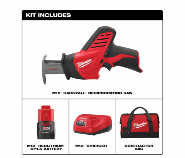2420-21 M12 12V Lithium-Ion HACKZALL Cordless Reciprocating Saw Kit with One 1.5Ah Batteries, Charger and Tool Bag - Image 2