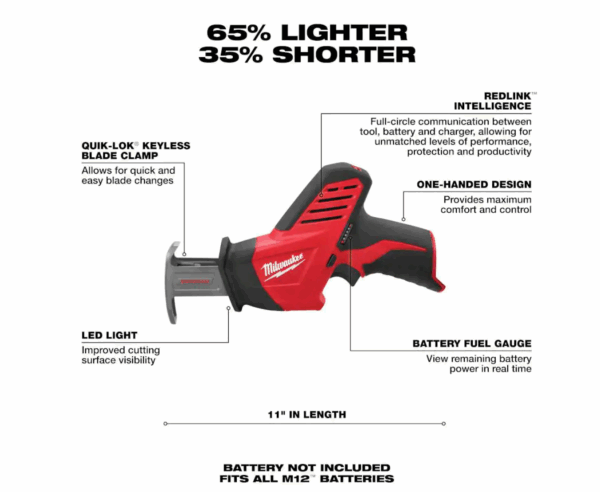 Reciprocating Saw 2420-20 M12 12V Lithium-Ion HACKZALL Cordless (Tool-Only) - Image 2