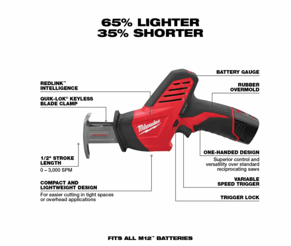 2420-21-2426-20-48-11-2460 M12 12V Lithium-Ion HACKZALL Cordless Reciprocating Saw Kit with M12 Oscillating Multi-Tool   6.0Ah XC Battery Pack - Image 2