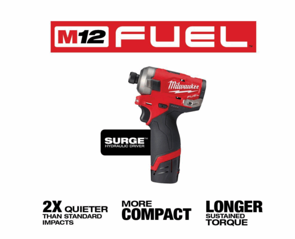 2551-22-2415-20 M12 FUEL SURGE 12V Lithium-Ion Brushless Cordless 1/4 in. Hex Impact Driver Compact Kit with M12 Right Angle Drill - Image 2