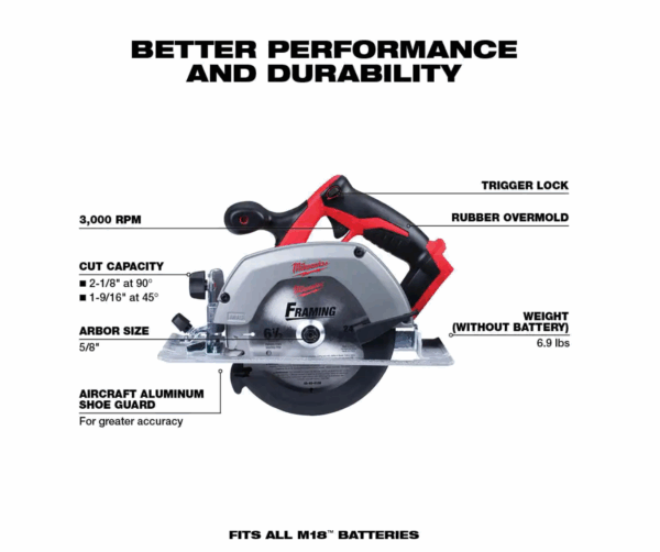 2630-20-48-11-1837 M18 18V Lithium-Ion Cordless 6-1/2 in. Circular Saw with Two 3.0 Ah Batteries - Image 2