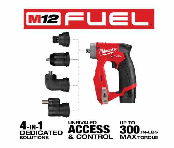 2505-22-2415-20 M12 FUEL 12-Volt Lithium-Ion Brushless Cordless 4-in-1 Interchangeable 3/8 in. Drill Driver Kit with Right Angle Drill - Image 2