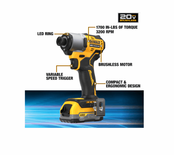 DCF840E1 20V 1/4 in IMPACT DRIVER WITH POWERSTACK BATTERY - Image 2