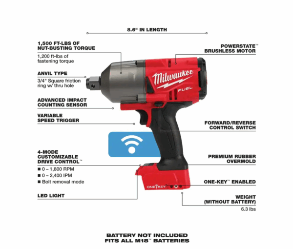 2864-20 M18 FUEL ONE-KEY 18V Lithium-Ion Brushless Cordless 3/4 in. Impact Wrench with Friction Ring (Tool-Only) - Image 2