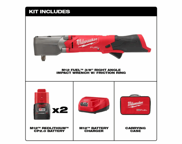 2564-22 M12 FUEL 12V Lithium-Ion Brushless Cordless 3/8 in. Right Angle Impact Wrench Kit with Two 2.0 Ah Batteries - Image 2
