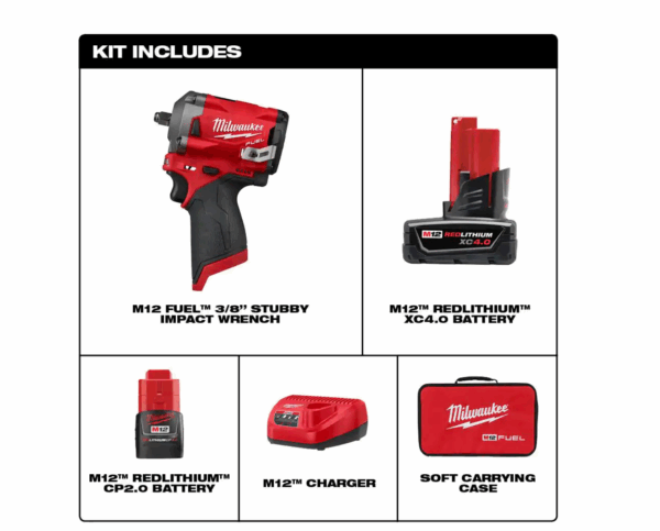 2554-22-48-11-2440 M12 FUEL 12V Lithium-Ion Brushless Cordless Stubby 3/8 in. Impact Wrench Kit With M12 4.0Ah Battery - Image 2