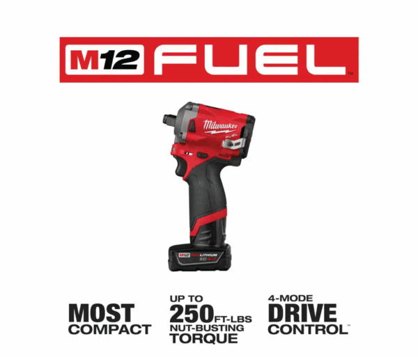 2555-22-48-11-2460 M12 FUEL 12V Lithium-Ion Brushless Cordless Stubby 1/2 in. Impact Wrench Kit with 6.0Ah Battery - Image 2