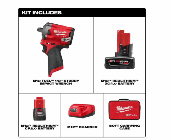 2555-22-49-66-7011 M12 FUEL 12V Cordless Brushless Stubby 1/2 in. Impact Wrench Kit with 1/2 in. Drive SAE Deep Socket Set (12-Piece) - Image 2