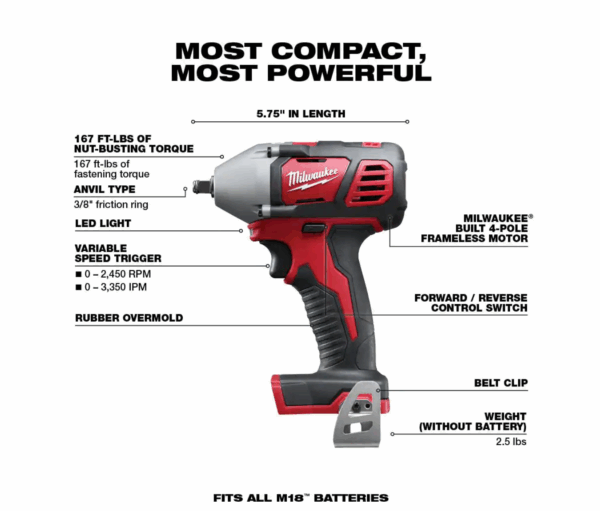 2658-20-48-59-1850 M18 18V Lithium-Ion Cordless 3/8 in. Impact Wrench W/ Friction Ring W/ M18 Starter Kit (1) 5.0Ah Battery   Charger - Image 2
