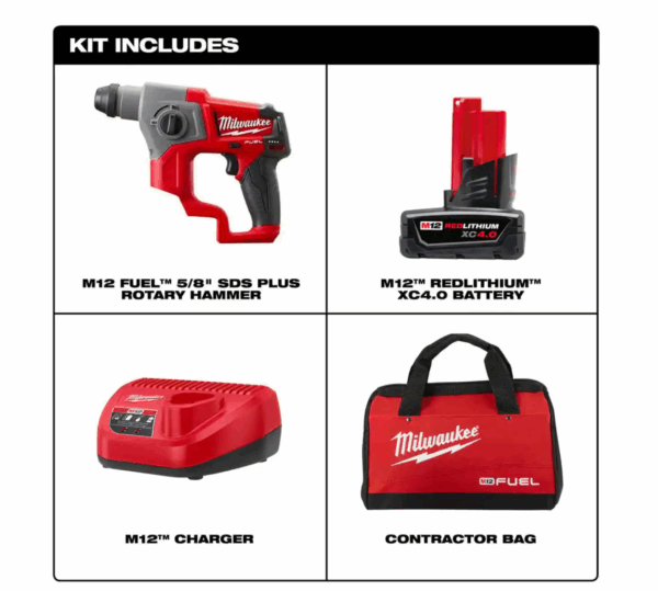 2416-21XC M12 FUEL 12V Lithium-Ion Brushless Cordless 5/8 in. SDS-Plus Rotary Hammer Kit with One 4.0Ah Battery and Bag - Image 2