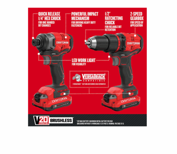 CMCK420D2 V20 4-Tool 20-Volt Max Brushless Power Tool Combo Kit with Soft Case (2-Batteries Included and Charger Included) - Image 2