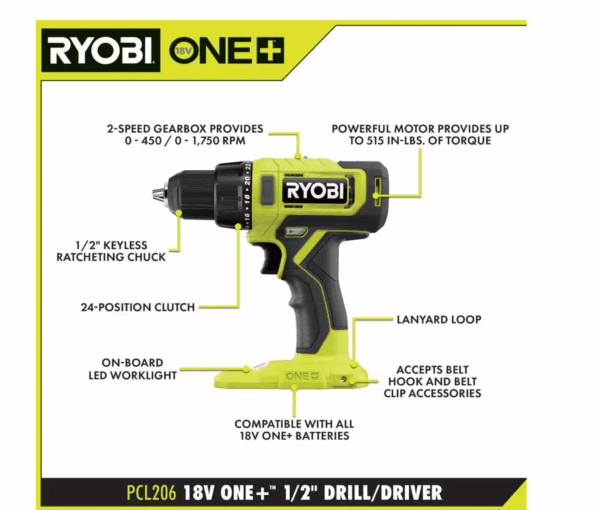 PCL206K2 ONE+ 18V Cordless 1/2 in. Drill/Driver Kit with (2) 1.5 Ah Batteries and Charger - Image 2