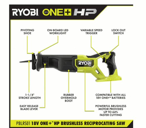 Reciprocating Saw PBLRS01B ONE+ HP 18V Brushless Cordless (Tool Only) - Image 2