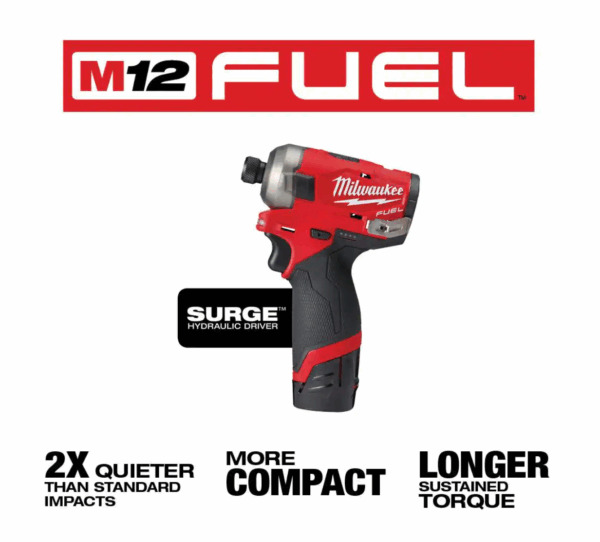 2551-22-2457-20 M12 FUEL SURGE 12V Lithium-Ion Brushless Cordless 1/4 in. Hex Impact Driver Compact Kit w/ M12 3/8 in. Ratchet - Image 2