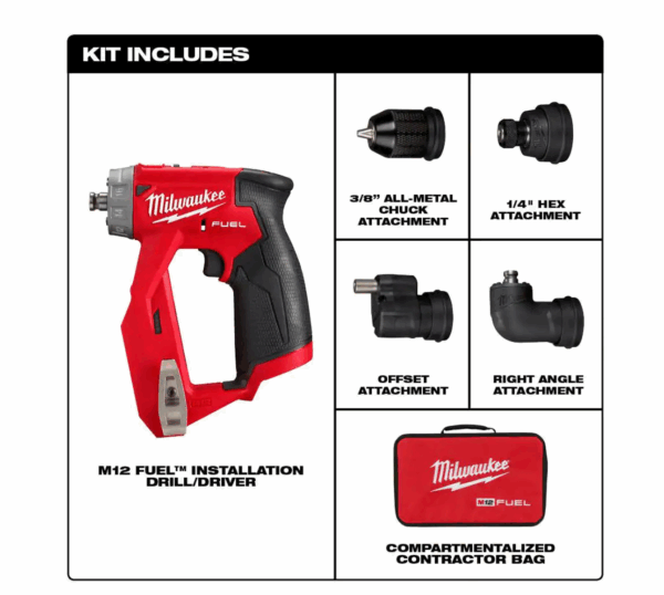 2505-20 M12 FUEL 12-Volt Lithium-Ion Brushless Cordless 4-in-1 Installation 3/8 in. Drill Driver with 4 Tool Head (Tool-Only) - Image 2