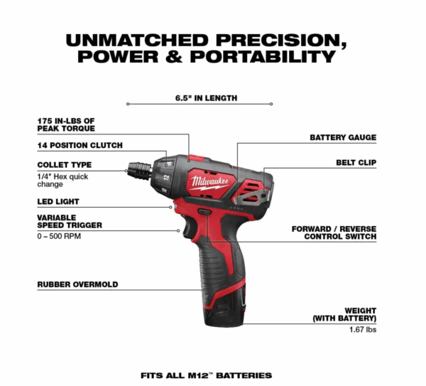 2401-22-48-32-4023 M12 12-Volt Lithium-Ion Cordless 1/4 in. Hex Screwdriver Kit with SHOCKWAVE Driver Bit Set (45-Piece) - Image 2