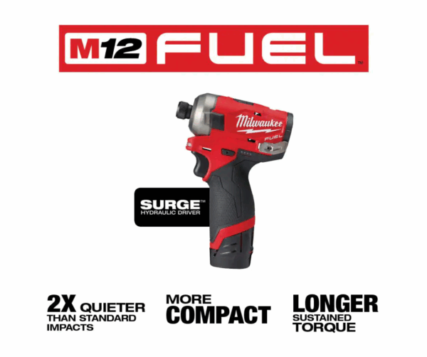 2551-22-2364-20 M12 FUEL SURGE 12V Lithium-Ion Brushless Cordless 1/4 in. Hex Impact Driver Compact Kit with M12 Flood Light - Image 2