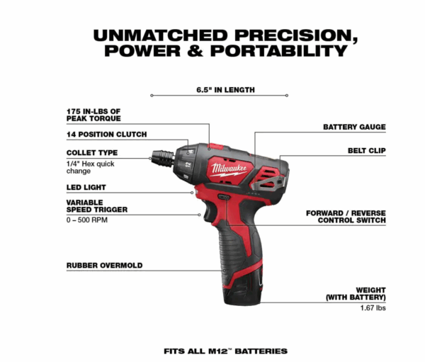 M12 12V Lithium-Ion Cordless 1/4 in. Hex Screwdriver Kit w/ SHOCKWAVEImpact Duty Driver Alloy Steel Bit Set (50-Pc) - Image 2