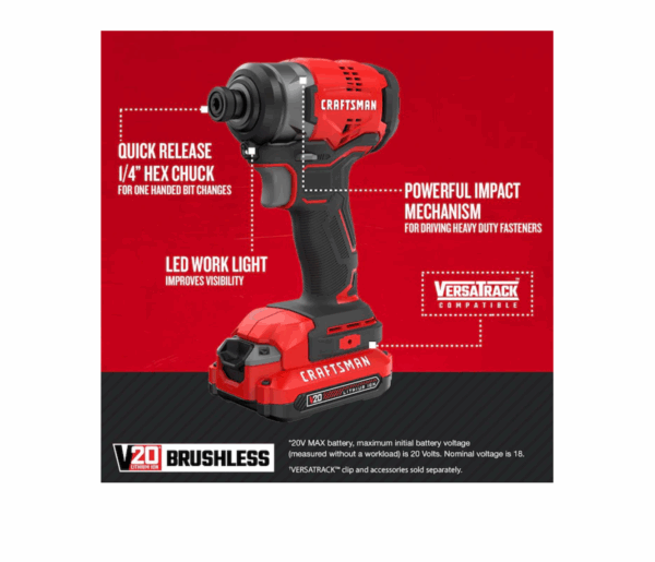 CMCF810C1 V20 20-volt Max Variable Speed Brushless Cordless Impact Driver (1-Battery Included) - Image 5