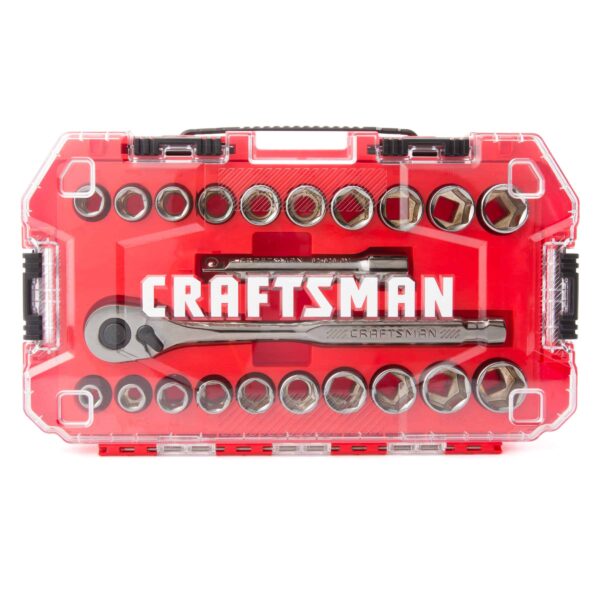 22-Piece Standard (SAE) and Metric Gunmetal Chrome Mechanics Tool Set with Hard Case - Image 2