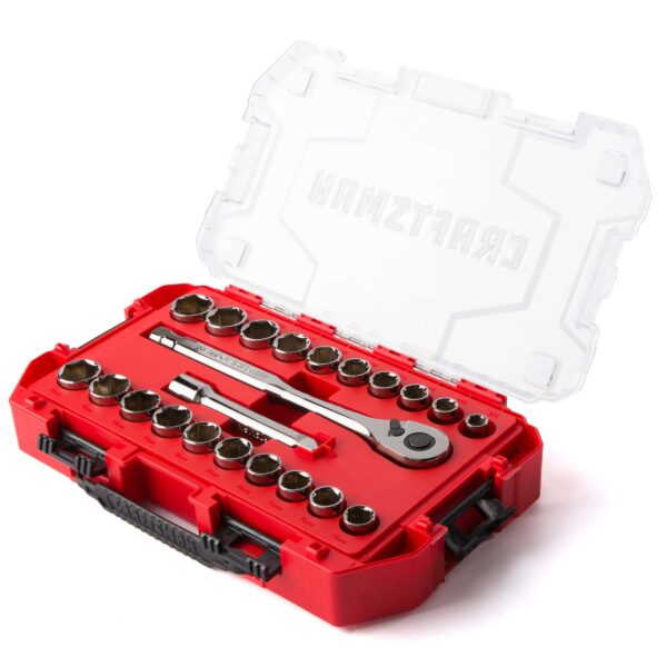 22-Piece Standard (SAE) and Metric Gunmetal Chrome Mechanics Tool Set with Hard Case - Image 3