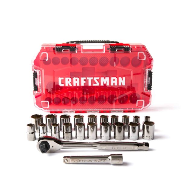 22-Piece Standard (SAE) and Metric Gunmetal Chrome Mechanics Tool Set with Hard Case - Image 4