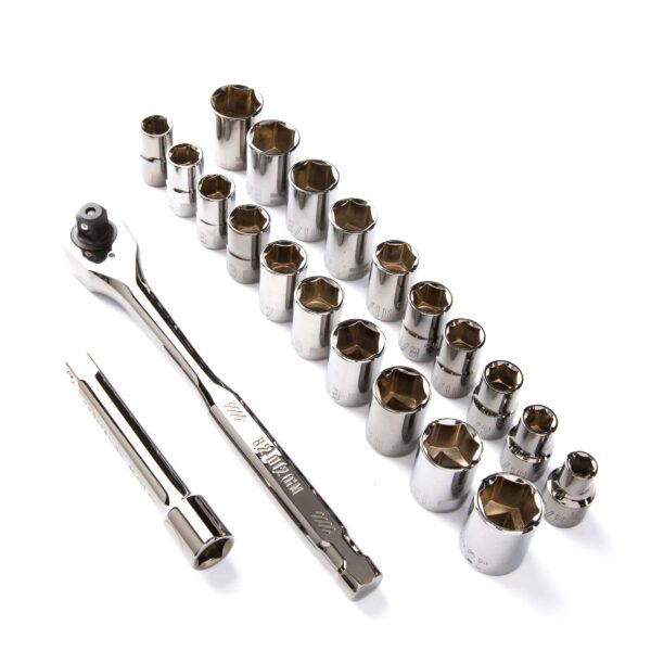 22-Piece Standard (SAE) and Metric Gunmetal Chrome Mechanics Tool Set with Hard Case - Image 5