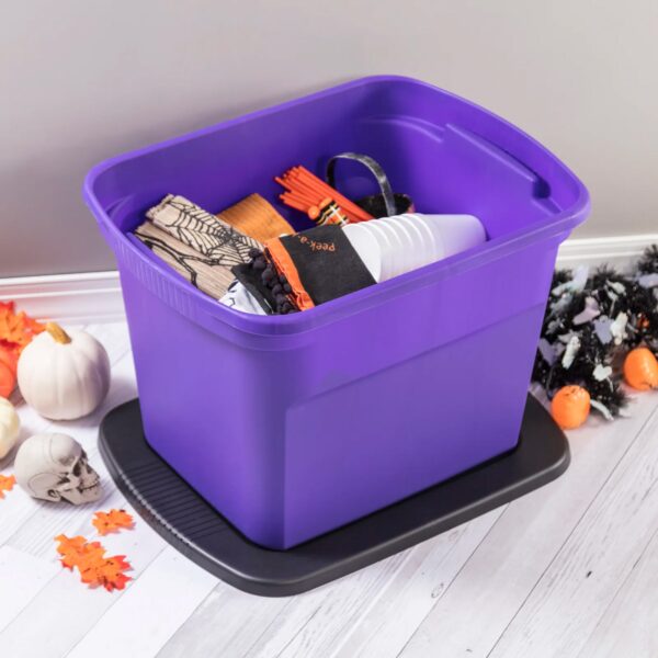 18 Gallon Storage Tote Stackable Plastic Bin with Lid, Purple, 16 Pack - Image 4