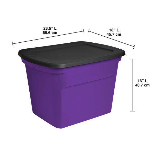 18 Gallon Storage Tote Stackable Plastic Bin with Lid, Purple, 16 Pack - Image 2