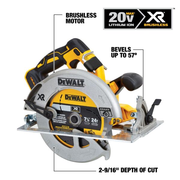 XR 20-volt Max 7-1/4-in Brushless Cordless Circular Saw Kit Circular Saw (1-Battery and Charger Included) - Image 2