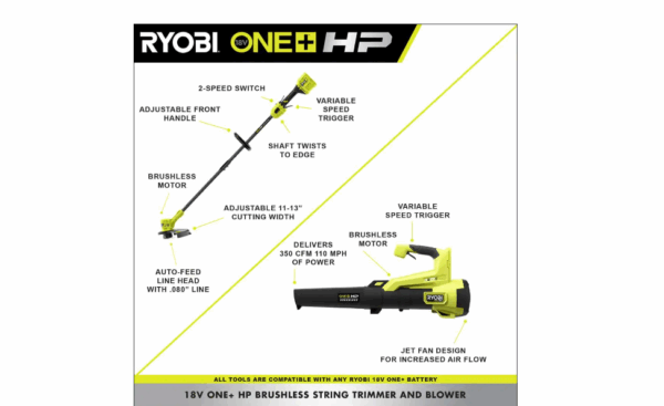 P20121VNM ONE+ HP 18V Brushless Cordless Battery String Trimmer and Leaf Blower Combo Kit with 4.0 Ah Battery and Charger - Image 12