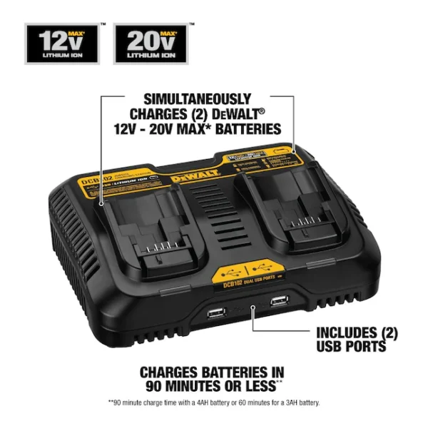 12/20V  Charging Station/Dual Charger for Jobsite (DCB102) , Black - Image 4