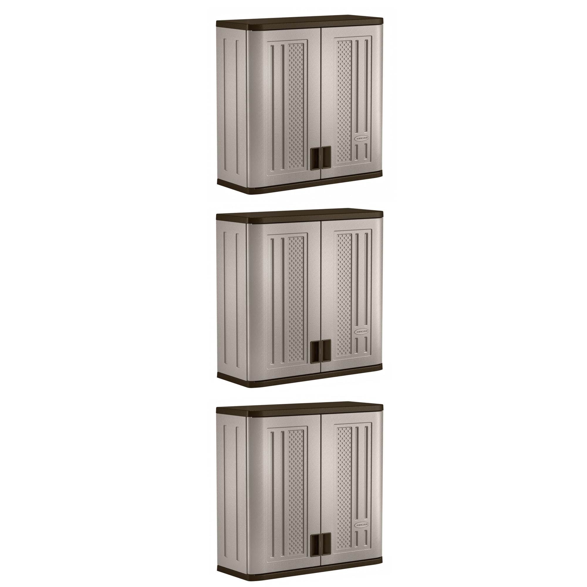 4 Ft Resin Single Shelf Garage Wall Storage Cabinet, Platinum (3 Pack)