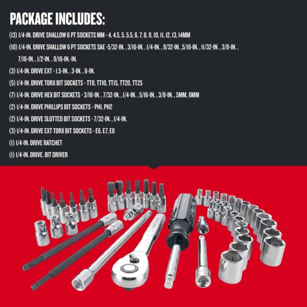 48-Piece Standard (SAE) and Metric Combination Polished Chrome Mechanics Tool Set with Hard Case - Image 3