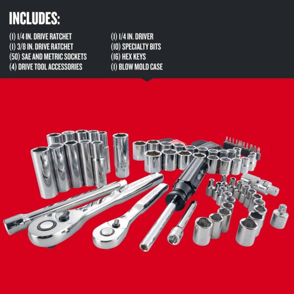 83-Piece Standard (SAE) and Metric Polished Chrome Mechanics Tool Set with Hard Case - Image 2