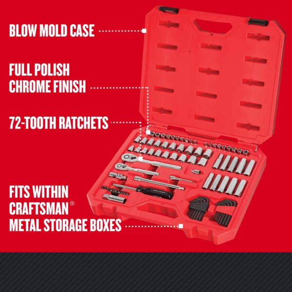 83-Piece Standard (SAE) and Metric Polished Chrome Mechanics Tool Set with Hard Case - Image 3