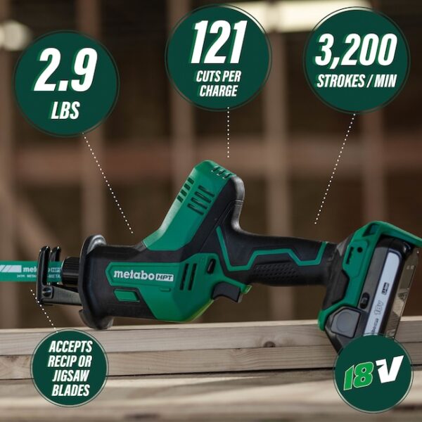 HPT Reciprocating Saw CR18DAQ4M MultiVolt 18-volt Variable Speed Cordless | One-Handed Design (Tool Only) - Image 2