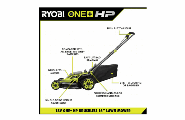 P1190VNM ONE+ HP 18V Brushless 16 in. Cordless Battery Walk Behind Push Lawn Mower with (2) 4.0 Ah Batteries and (1) Charger - Image 13