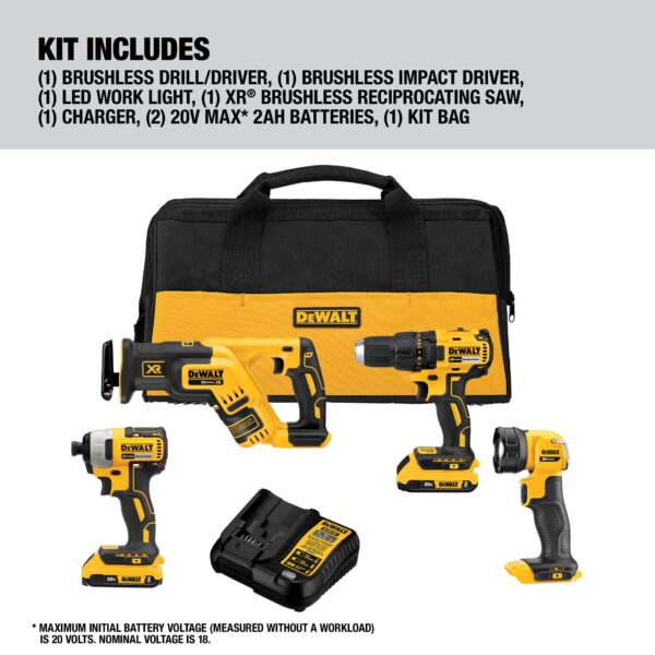 4-Tool 20-Volt Max Brushless Power Tool Combo Kit with Soft Case (2-Batteries and charger Included) - Image 3